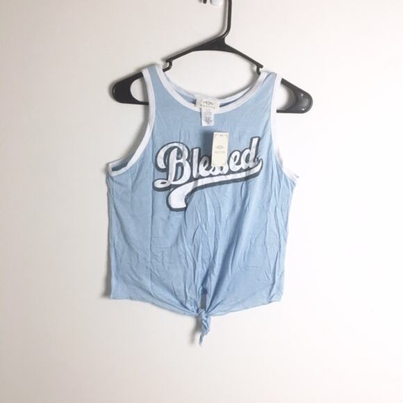 Revive Blessed Front Tie Tank Blue White Medium - Picture 14 of 14